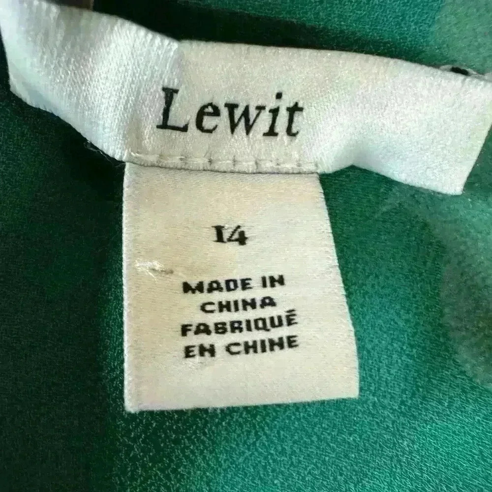 Lewit Green & White Floral Stretch Silk Long Sleeve Round Neck Belted Dress 14 - Picture 12 of 13